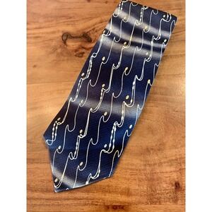 Rafaello Silk Tie Waves Wavy Lines Dots Hand Made Blue Gold Handmade Geometric